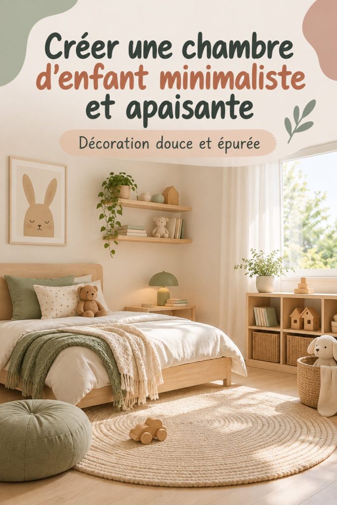 Chambre d'enfant pastel avec décor minimaliste, mettant en avant des couleurs douces et des meubles fonctionnels.