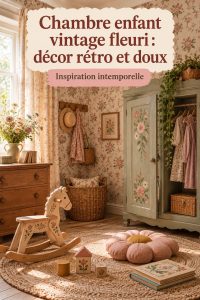 Chambre enfant vintage fleurie avec des murs aux motifs floraux et une décoration douce