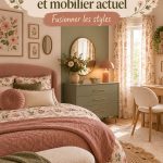Chambre de fille décorée avec des éléments floraux vintage et un mobilier moderne