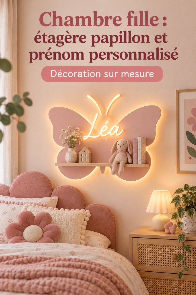 Chambre d'enfant décorée en lilas avec des éléments personnalisés.