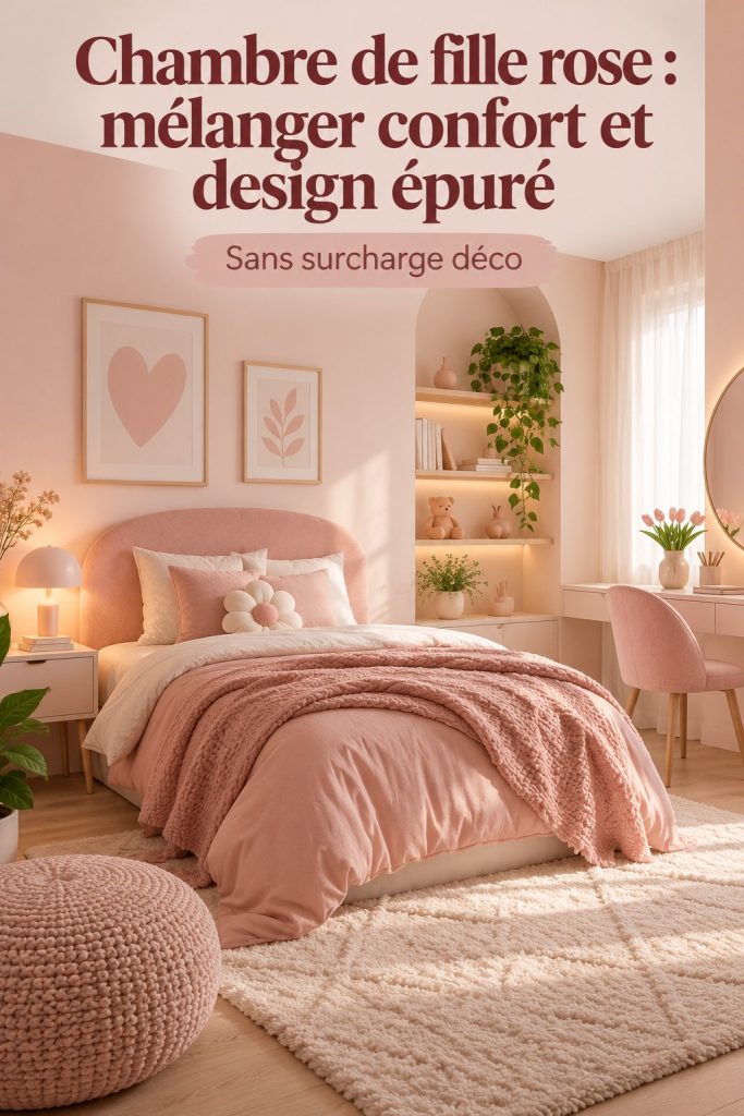 Chambre de fille moderne avec des touches roses et élégantes