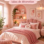 Chambre moderne pour fille avec des touches de rose et des accessoires tendance