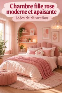 Chambre moderne pour fille avec des touches de rose et des accessoires tendance