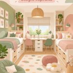 Chambre moderne pour filles, mélange d'espaces fonctionnels et d'une décoration harmonieuse.