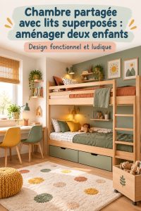 Chambre d'enfants colorée avec lits superposés pour une ambiance chaleureuse