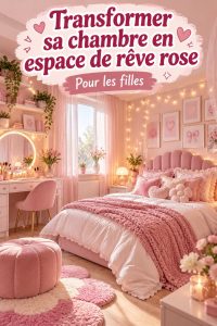 Chambre rose féérique pour petite fille avec des décorations douces et accueillantes.