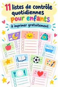 Des checklists colorées pour enfants sur une table avec des crayons