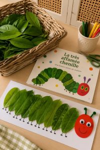 Couverture du livre 'La Chenille qui fait des trous' d'Eric Carle, illustrée avec des couleurs vives et des images engageantes.
