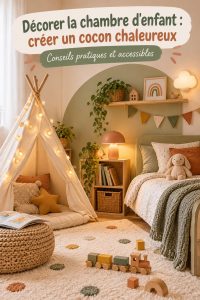 Chambre d'enfant décorée dans des tons chaleureux et apaisants.
