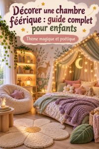 Chambre d'enfant décorée en style féerique avec des couleurs pastel et des accessoires lumineux.