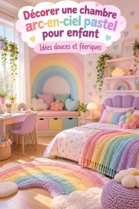 Chambre d'enfant avec décoration pastel arc-en-ciel