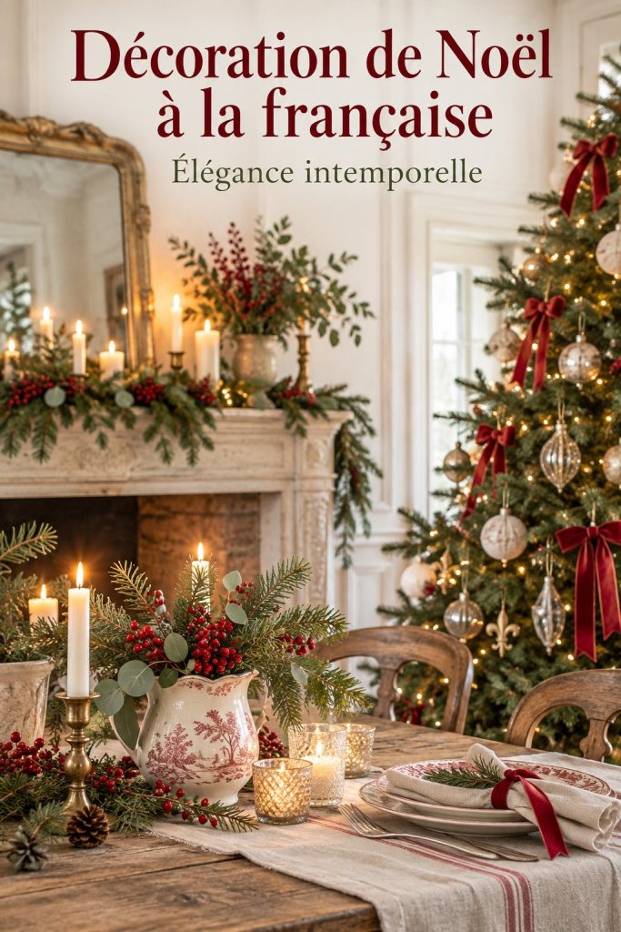 Déco de Noël à la française avec des éléments traditionnels et élégants.