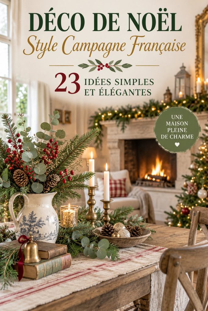 Décoration de Noël élégante inspirée du style français dans un salon chaleureux.