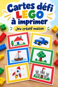 Enfants jouant avec des cartes de défi LEGO imprimées