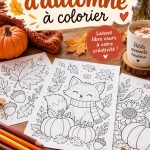 Enfants coloriant des dessins d'automne autour d'une table