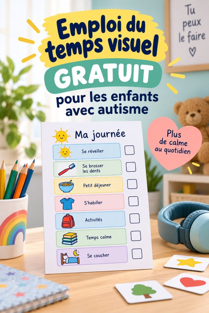 Un enfant utilisant un emploi du temps visuel coloré pour organiser sa journée.