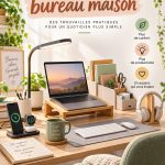 Bureau moderne à domicile avec des essentiels pratiques et confortables