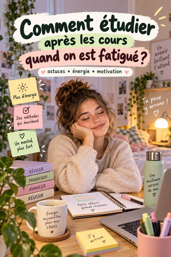 Un étudiant fatigué assis à son bureau, entouré de livres et de fournitures scolaires.