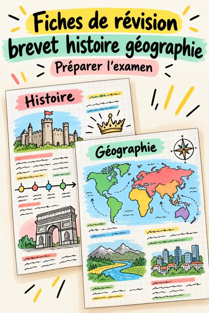 Fiche de révision pour le brevet d'histoire-géo, montrant des notes organisées