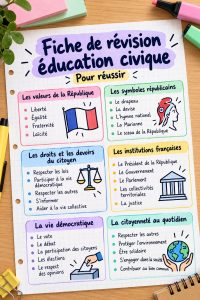 Fiche de révisions sur l'EMC, organisée et colorée, montrant une méthode d'étude efficace.