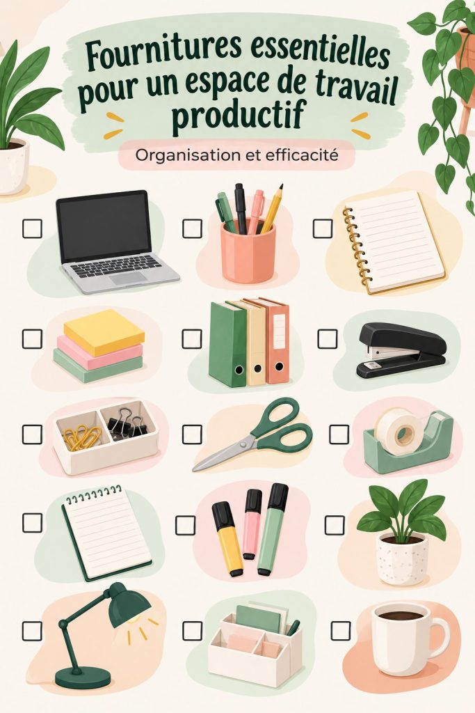 Bureau bien organisé avec fournitures variées pour améliorer la productivité