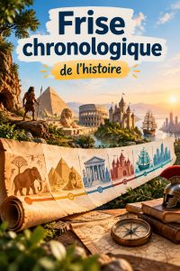 Enfants créant une frise chronologique interactive à la maison.