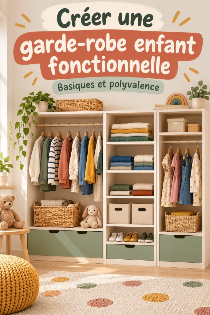 Garde-robe enfantine moderne avec couleurs pastel et rangements pratiques