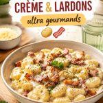 Plat de gnocchis crémeux aux lardons, parfait pour un déjeuner gourmand.