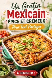 Gratin mexicain épicé et crémeux dans un plat en verre, prêt à être servi.