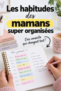 Une maman souriante organise son espace de travail entourée de ses enfants.