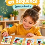 Un enseignant montre une histoire en séquence à des enfants en classe