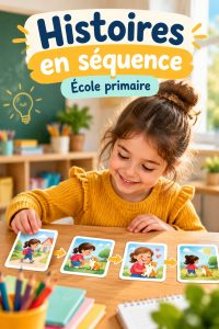Un enseignant montre une histoire en séquence à des enfants en classe