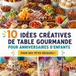 Buffet coloré pour un anniversaire d'enfants avec divers plats et décorations