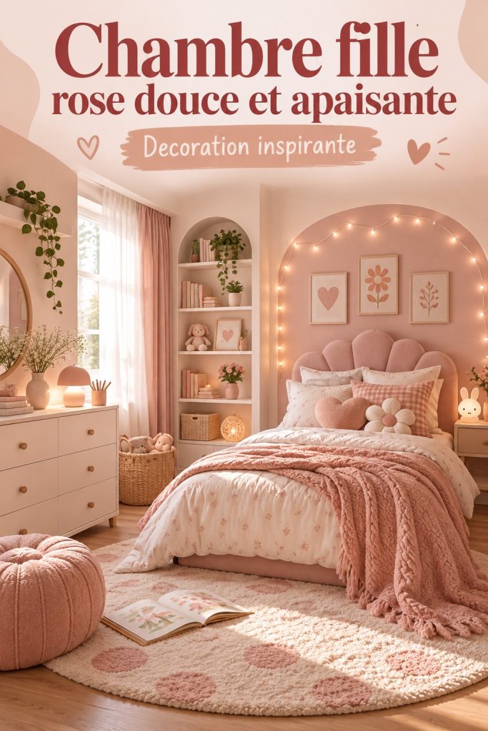 Chambre de fille décorée en rose avec des éléments doux et agréables