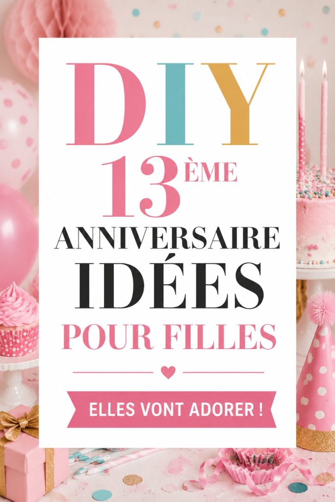 Une table décorée avec des DIY pour un anniversaire de 13 ans, comprenant des guirlandes et des objets faits main.