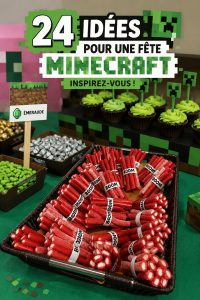 Fête d'anniversaire sur le thème de Minecraft avec décorations colorées.