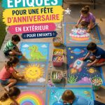 Goûter d'anniversaire en plein air avec des gâteaux et boissons pour enfants