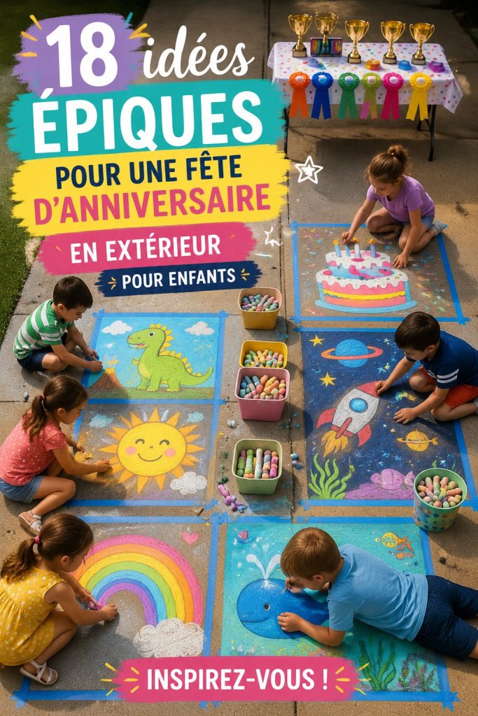 Goûter d'anniversaire en plein air avec des gâteaux et boissons pour enfants