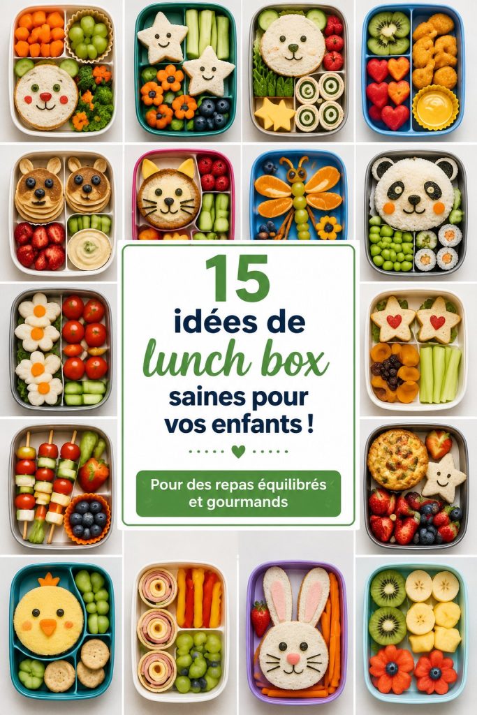 Des lunch boxes colorées et saines pour enfants, remplies de fruits et légumes.