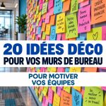 Un bureau moderne avec des panneaux muraux inspirants et colorés.