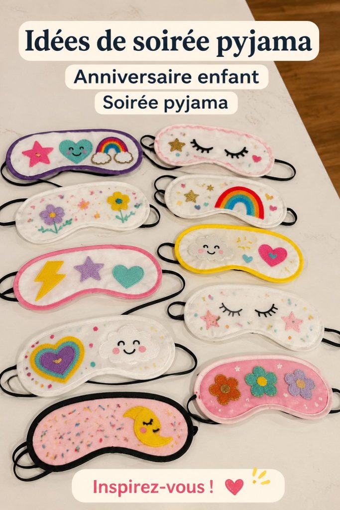 Enfants s'amusant lors d'une pyjama party colorée avec des décorations festives.