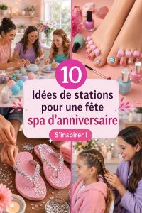 Station de fête spa colorée pour anniversaire d'enfant avec masques et soins
