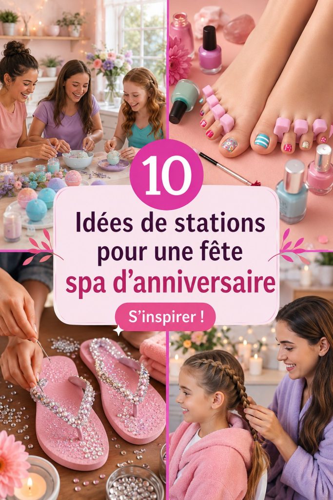 Station de fête spa colorée pour anniversaire d'enfant avec masques et soins