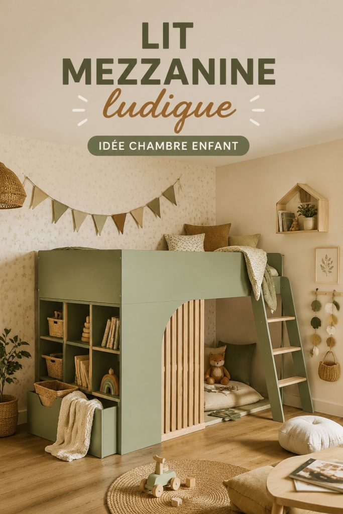 Lit mezzanine Playful dans une chambre d'enfant avec espace de jeu en dessous.