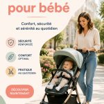 Une poussette moderne pour bébé dans un parc, idéale pour les sorties en famille.