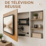 Intégration élégante d'une télévision dans un salon moderne avec des étagères