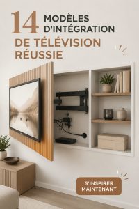 Intégration élégante d'une télévision dans un salon moderne avec des étagères