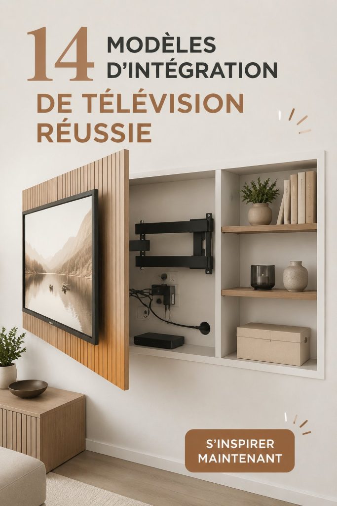 Intégration élégante d'une télévision dans un salon moderne avec des étagères
