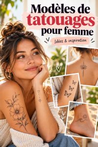 Un collage de divers modèles de tatouages féminins sur la peau.