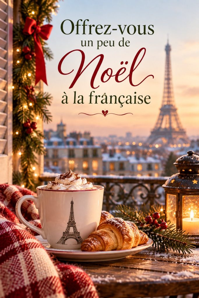 Un décor de Noël traditionnel français avec des lumières et des décorations dans un cadre familial chaleureux.